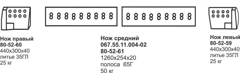 Комплект ножей Б-10, Б-170 2х2 (отвал полусферич., полоса)